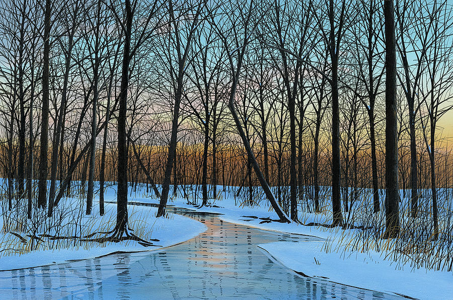 Winter Scene Painting - Waiting on the Thaw by Mike Brown
