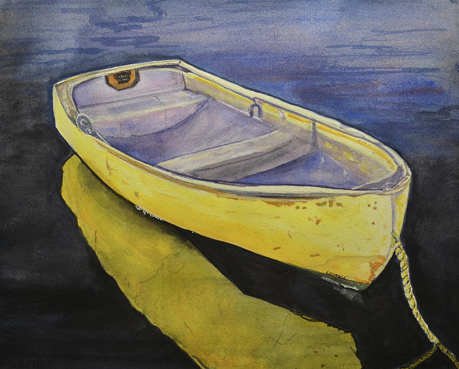 Waiting - Yellow Boat Painting by Kellie Chasse