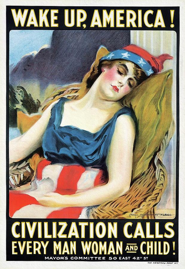 Wake Up America 1917 poster Painting by Vincent Monozlay