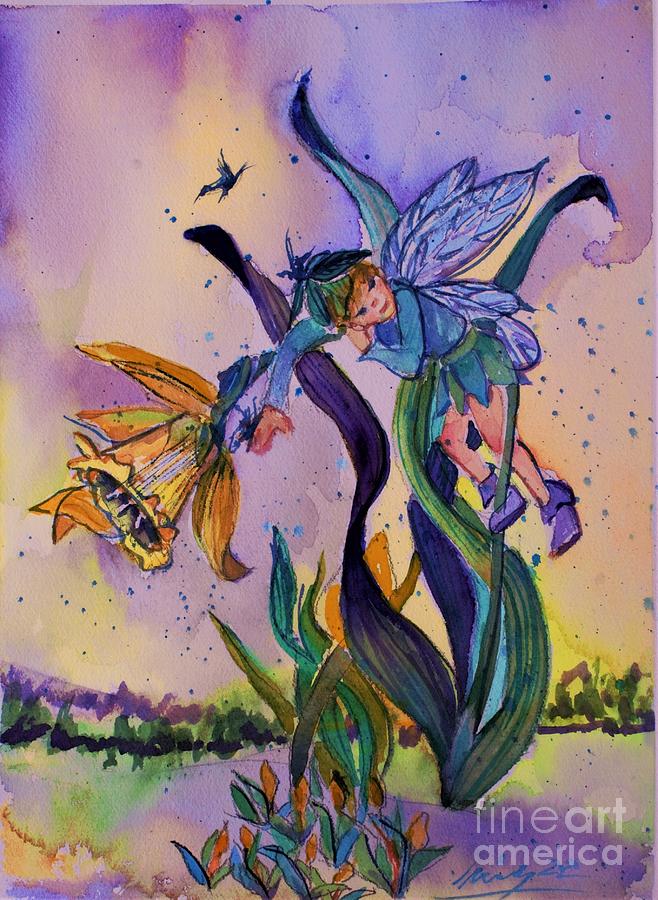 Waking Up on a Garden Daffodil Painting by Mindy Newman
