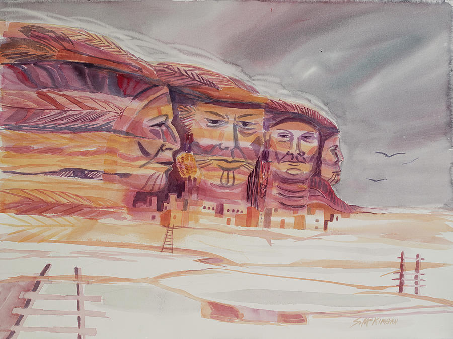 Wakun Tanka and Chiefs  Painting by Sally McKirgan