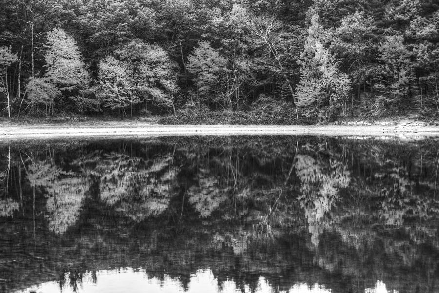 Walden Pond Fall Foliage Concord MA Reflection Black and White Photograph by Toby McGuire
