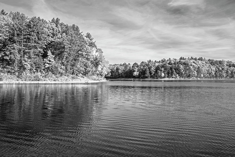 Walden Pond Fall Foliage Concord MA Reflection Trees Around the Bend Black and White Photograph by Toby McGuire