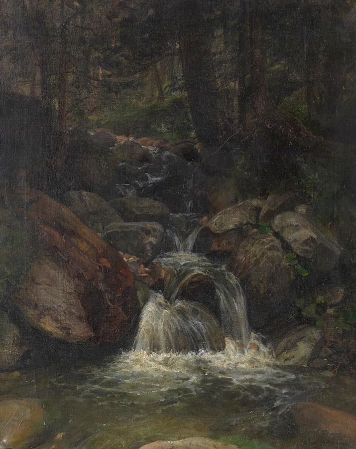 Waldinneres mit Wasserfall Painting by Gustav Friedrich Papperitz ...