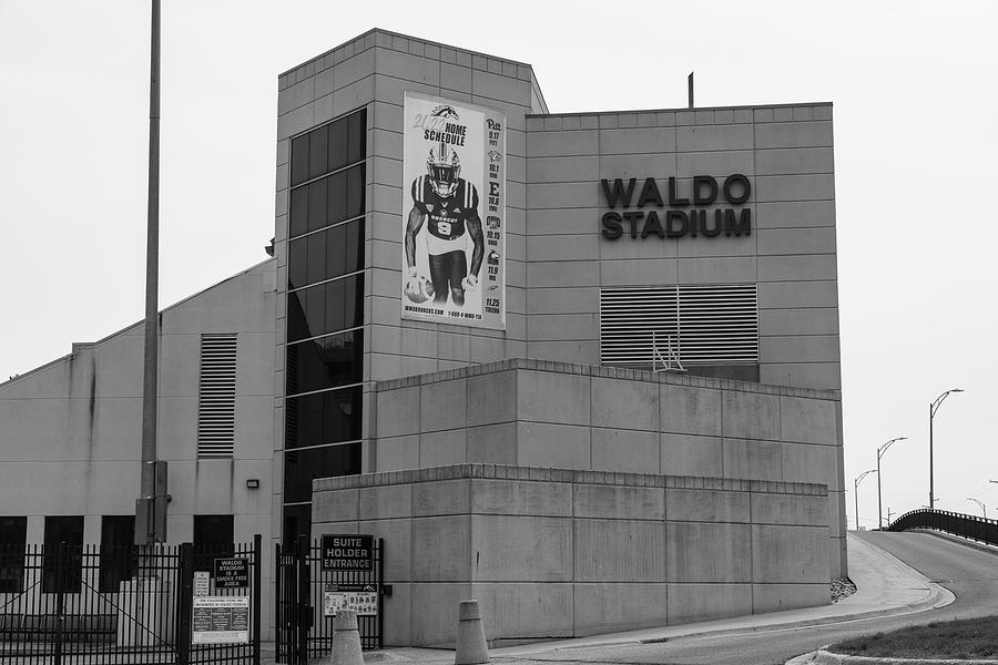 Waldo Stadium at Western Michigan University in black and white Photograph by Eldon McGraw