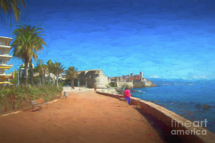 Walk Along The Sea in Antibes, France ,Painterly Photograph by Liesl Walsh