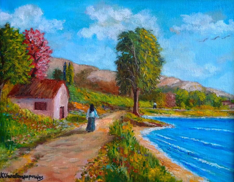   Walk  Beside The Sea Painting by Konstantinos Charalampopoulos