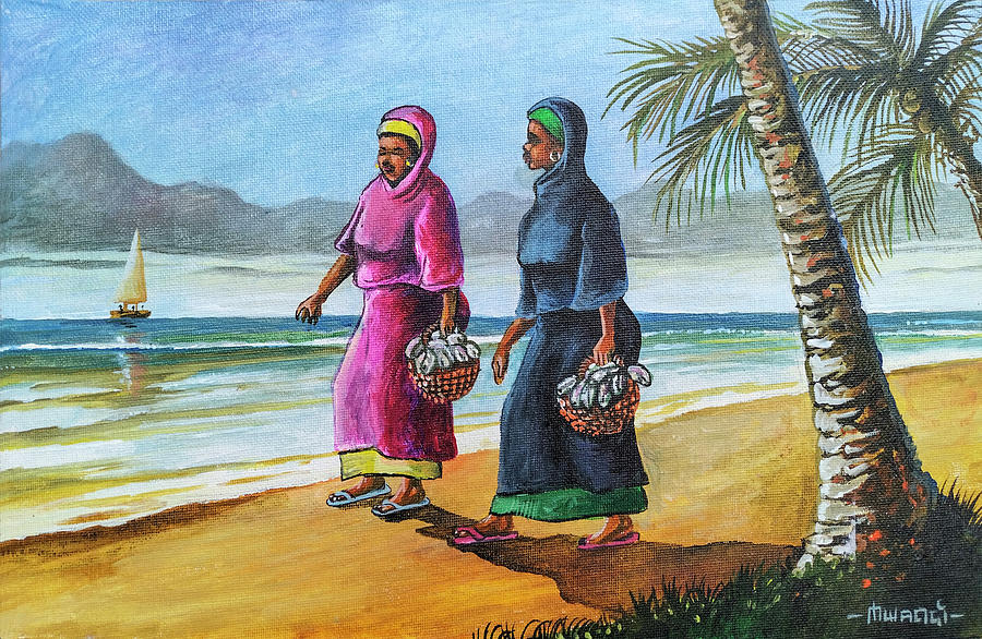 Walk by the Beach Painting by Anthony Mwangi