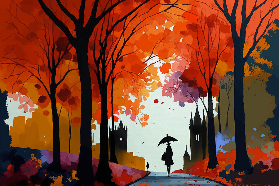 Walk in an Autumn Park Painting by Kai Saarto