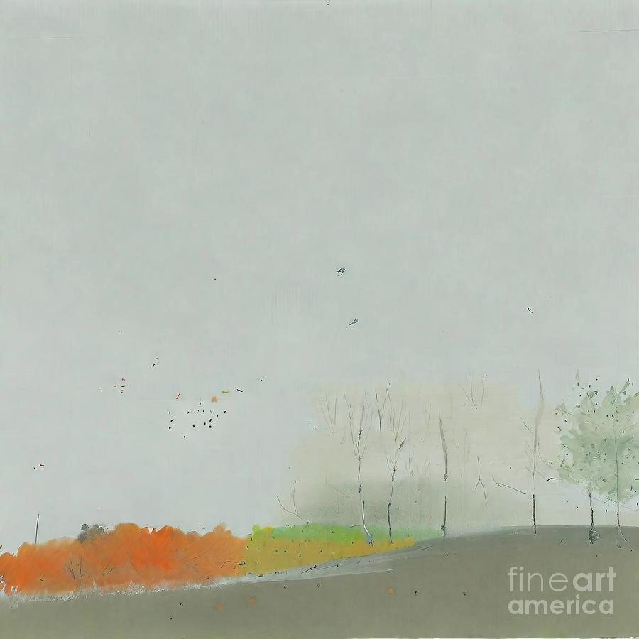 Tree Painting - Walk in the woods Painting interior painting trees branches calm nekraha october field forest gouache gray autumn minimalism abstraction art artist beauty color contemporary drawing expression by N Akkash