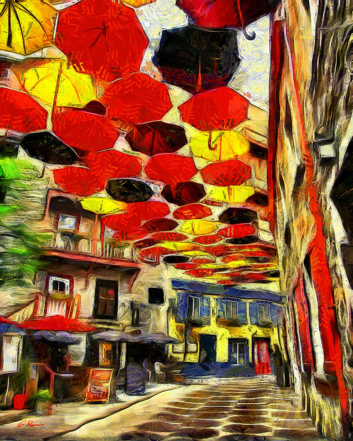 Walk of the Umbrellas Digital Art by Charlie Roman