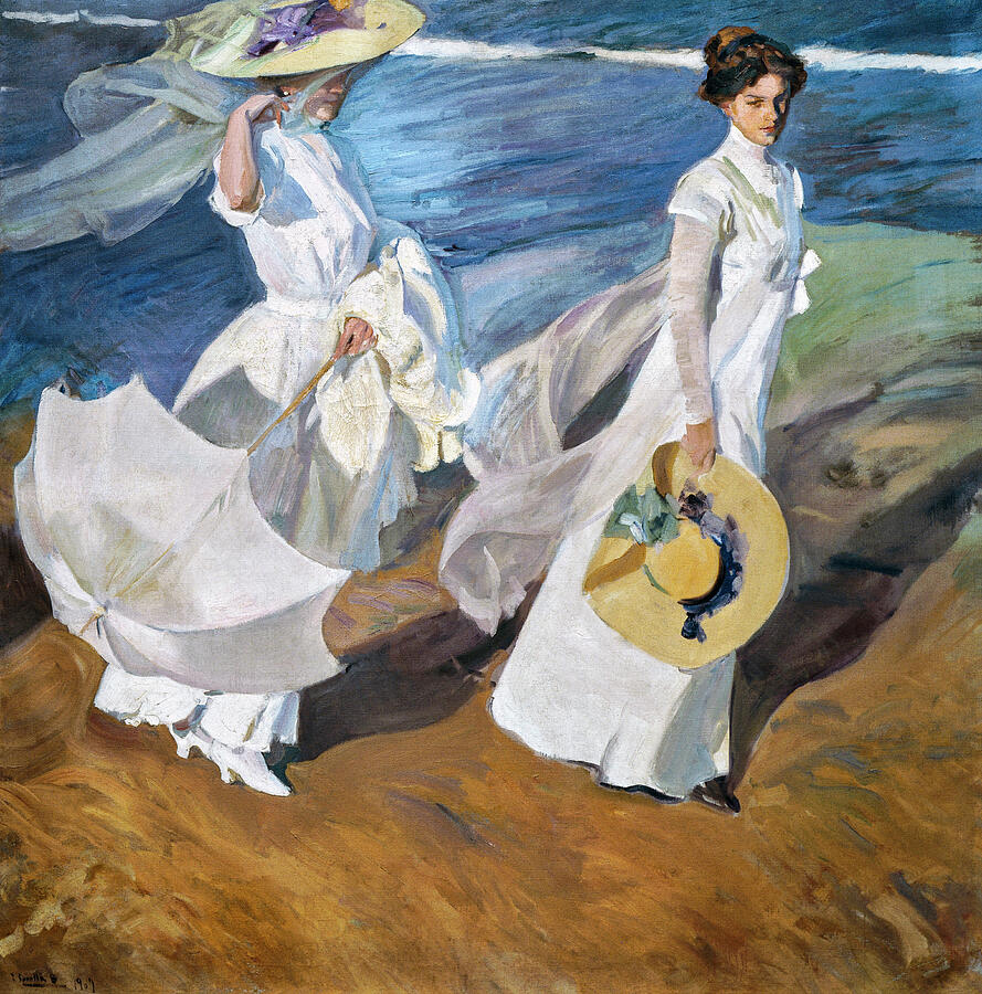 Walk on The Beach by Joaquin Sorolla 1909 Painting by Joaquin Sorolla