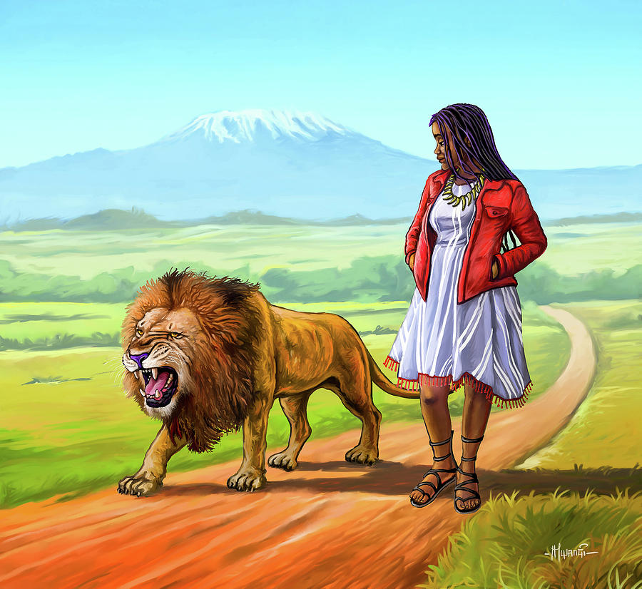 Mountain Painting - Walk with the Lion by Anthony Mwangi