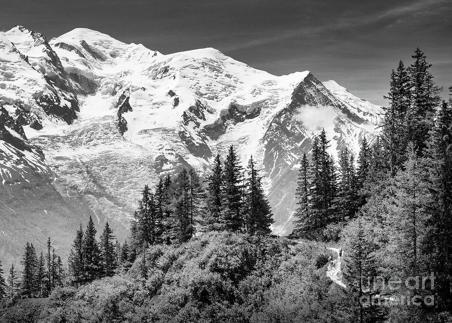 Nature Photograph - Walkers on the Grand Balcon Sud, Mont Blanc, Chamonix Valley by Justin Foulkes