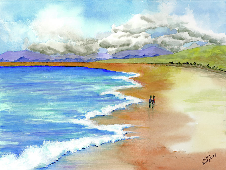 Walking Along the Beach Painting by Linda Brody