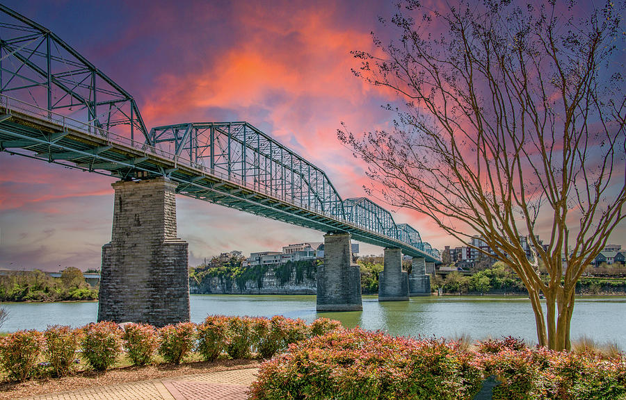 Walking Bridge Sunset, Chattanooga Photograph by Marcy Wielfaert