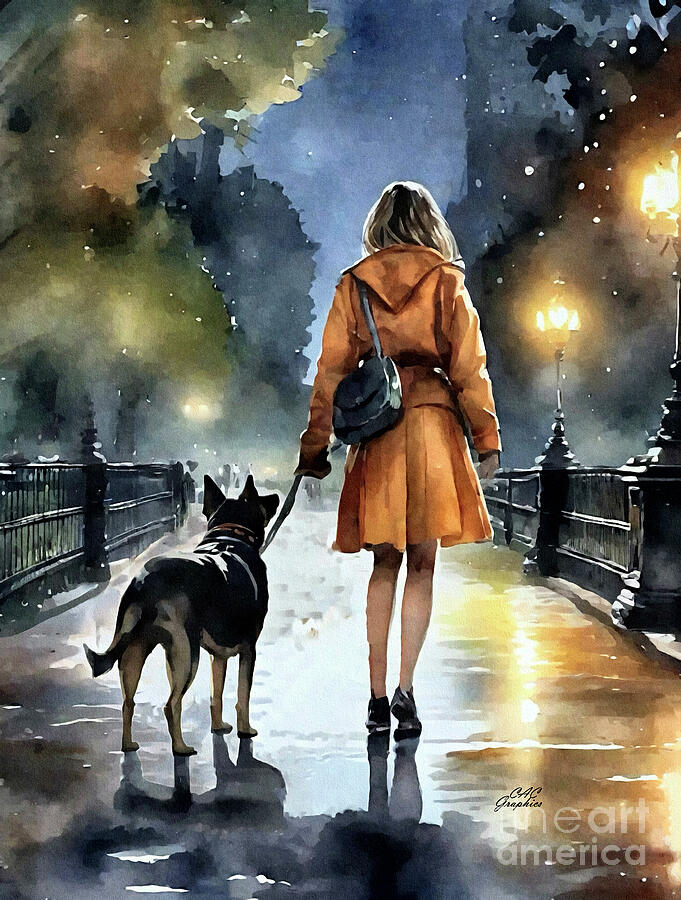 Walking Dog In The City 2 Painting by CAC Graphics