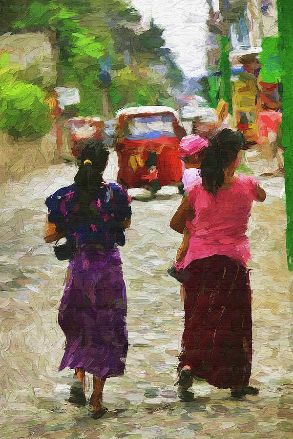 Walking Down The Street In Panajachel Guatemala #2 - Painting Photograph