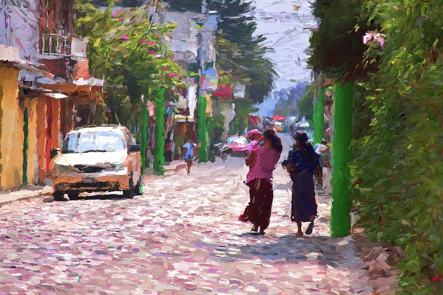 Walking down the street in Panajachel Guatemala - Painting Mixed Media by Tatiana Travelways