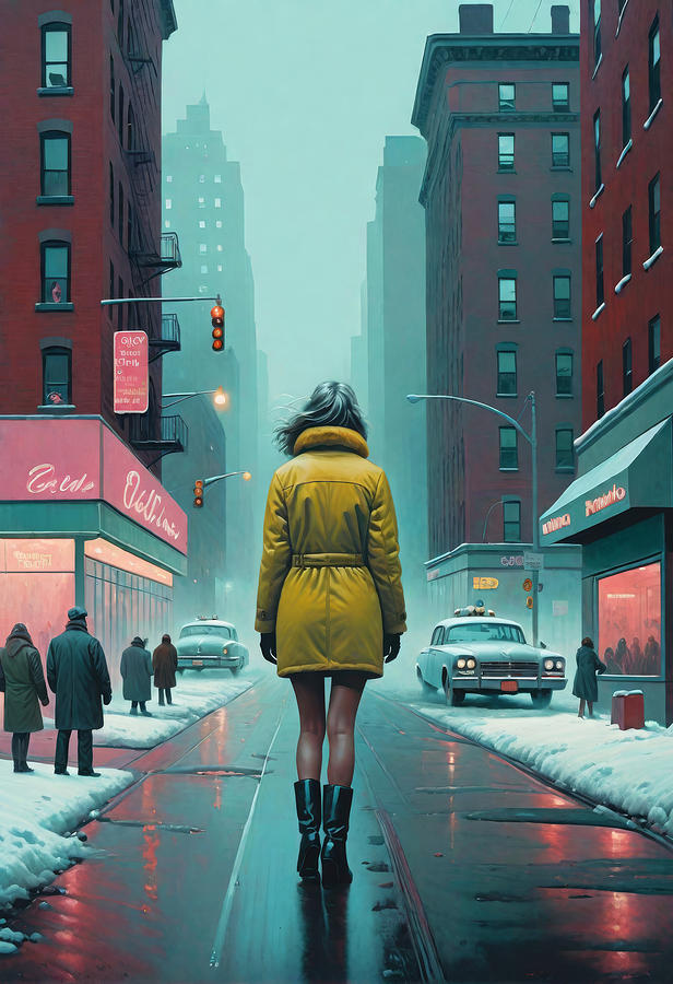 Winter Painting - Walking down the street by My Head Cinema