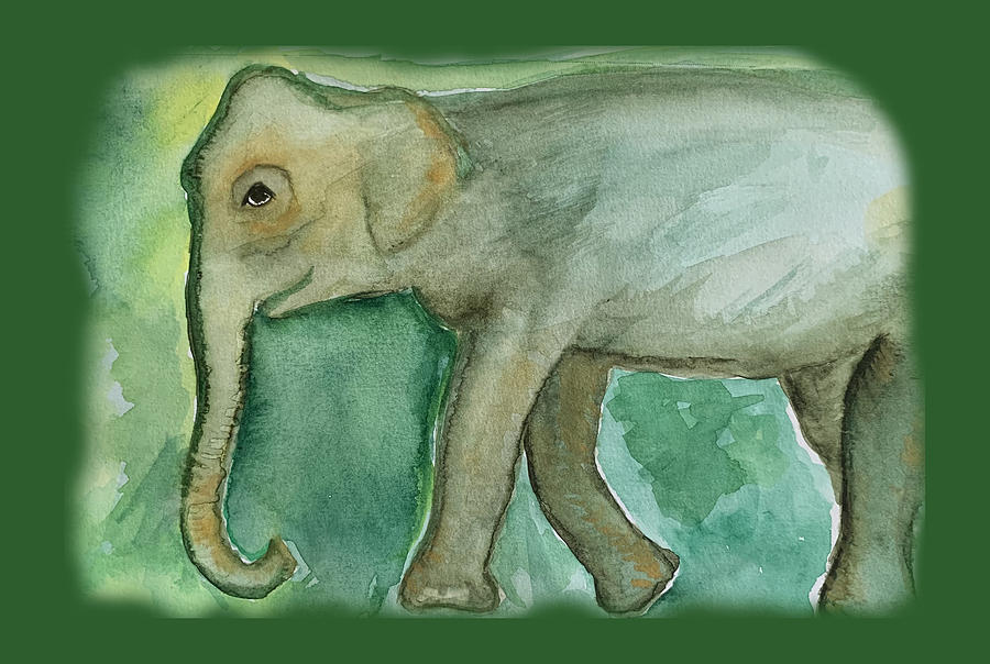 Walking Elephant Healing Green Painting by Sandy Rakowitz