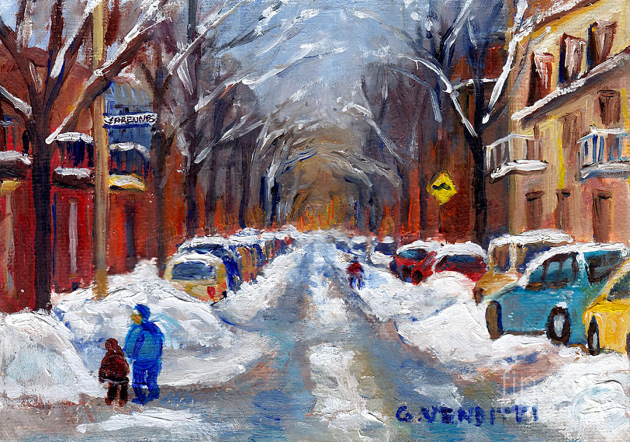 Walking Home To Rue Devarennes Montreal Winter Scene Painting Plateau Mont Royal Street Scene  Painting by Grace Venditti