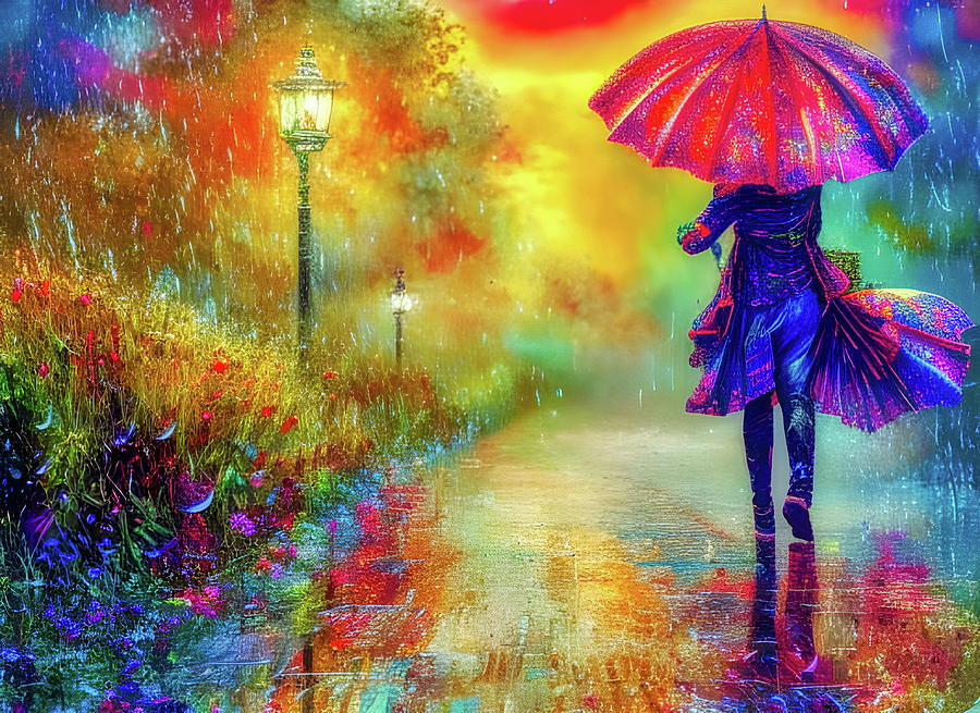 Walking in the rain 1 Digital Art by Helkoryo Designs - Fine Art America