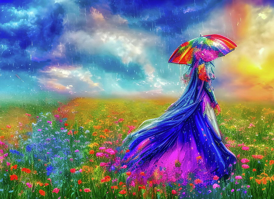 Walking in the rain 12 Digital Art by Helkoryo Designs - Pixels