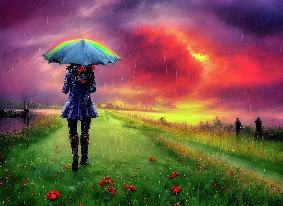 Walking in the rain 30 Digital Art by Helkoryo Designs - Fine Art America