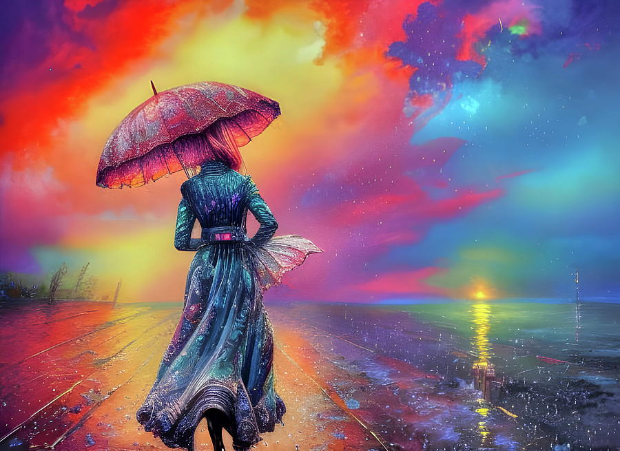 Walking in the rain 37 On the Promenade Digital Art by Helkoryo Designs ...