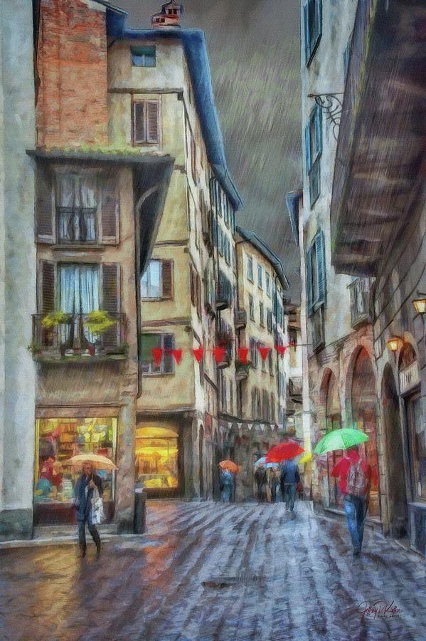 Walking in the Rain - Bergamo Painting by Jeffrey Kolker