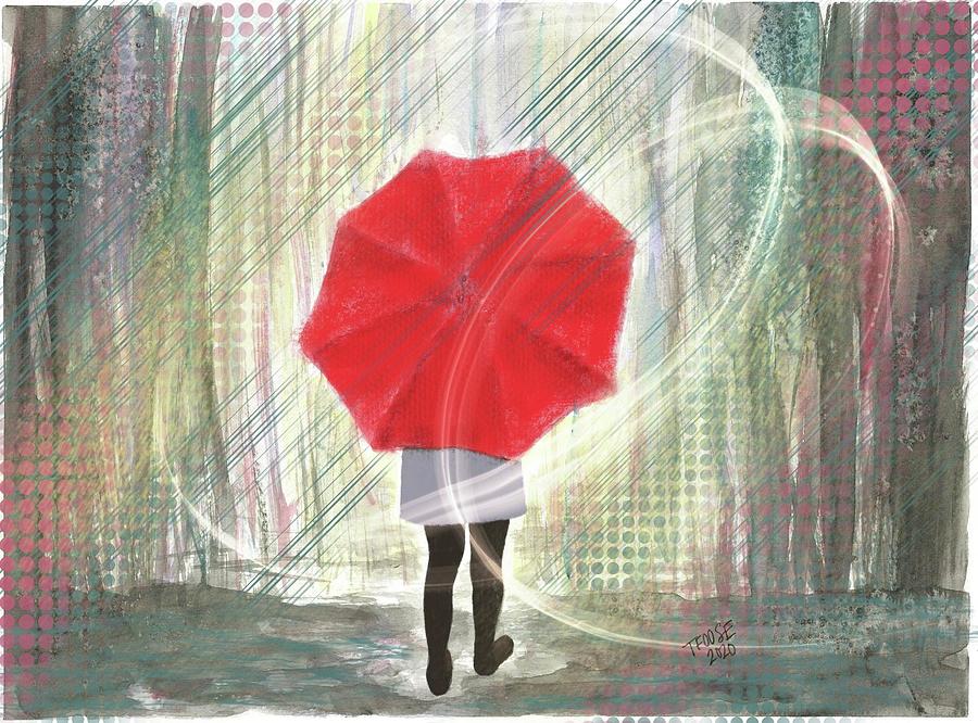 Walking in the Rain Collage Painting by Taphath Foose - Pixels