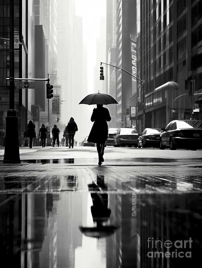 Walking in the Rain in New York Digital Art by Carlos Diaz