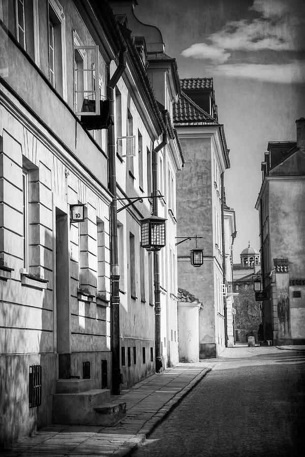 Walking in Warsaw Poland Black and White  Photograph by Carol Japp