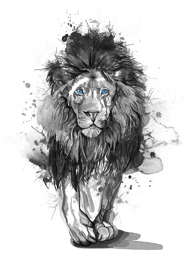 Walking Lion Bw Digital Art By Bekim M
