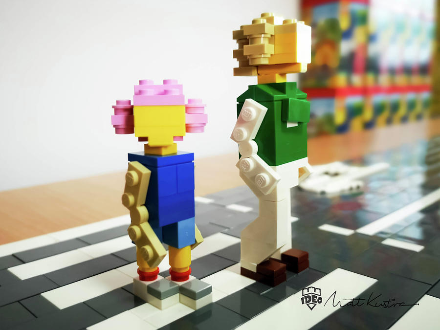 Brick Photograph - Walking on the streets daughter with mom Legoland scale by Matt Kustra