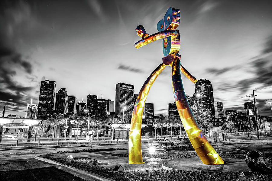 Walking Tall Dallas Traveling Man and Skyline in Selective Color Photograph by Gregory Ballos