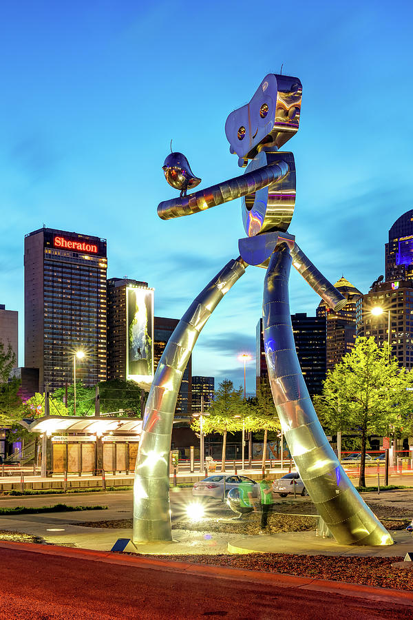 Walking Tall Traveling Man At Dusk - Dallas Texas Photograph