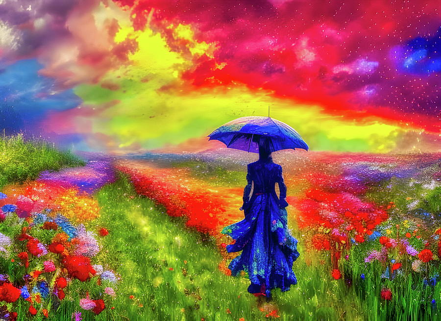 Walking the rain 7 Digital Art by Helkoryo Designs - Pixels