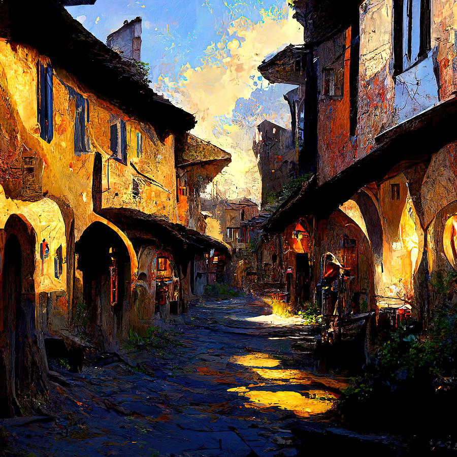 Walking through a medieval Italian village, 01 Painting by AM FineArtPrints