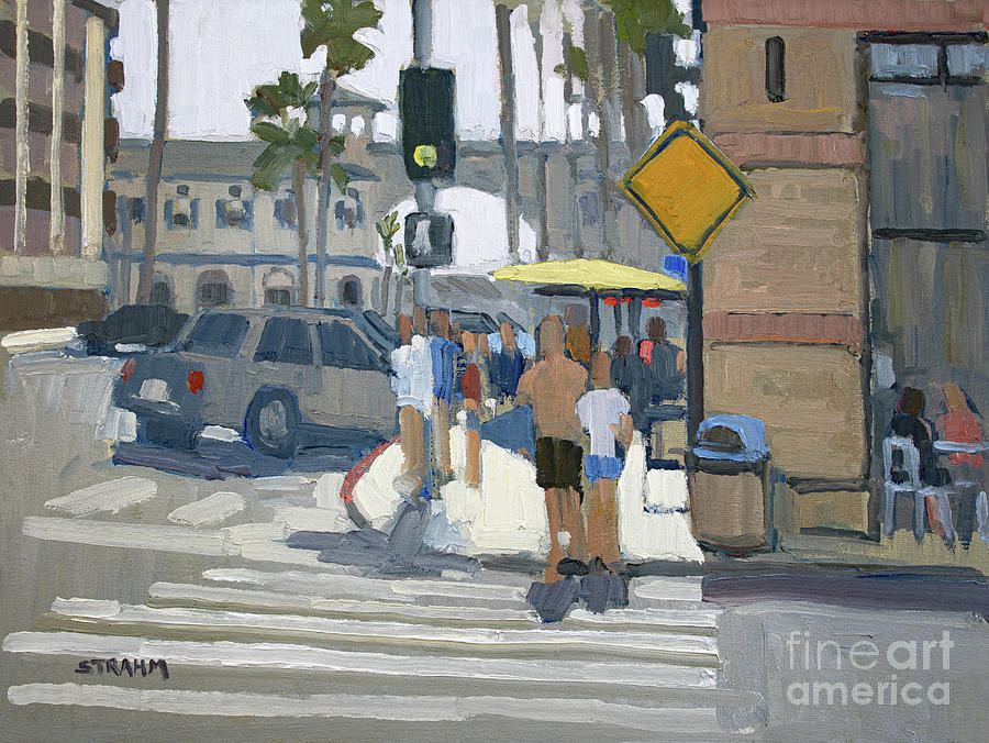 Walking to the Pier - Pacific Beach, San Diego, California Painting by Paul Strahm