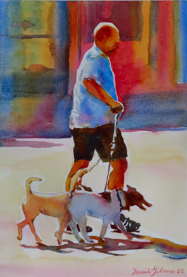 Walking Two Dogs-G.Berry #82 Painting by David Gilmore