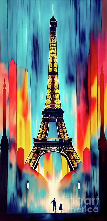 Abstract Digital Art - Walking Under the Eiffel Tower by Mary Machare