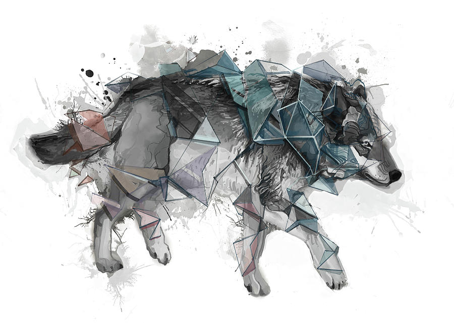 Walking Wolf Geometric Digital Art