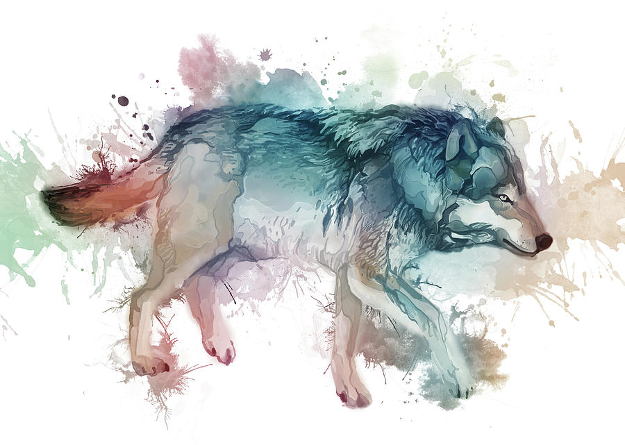 Walking Wolf Watercolor Digital Art