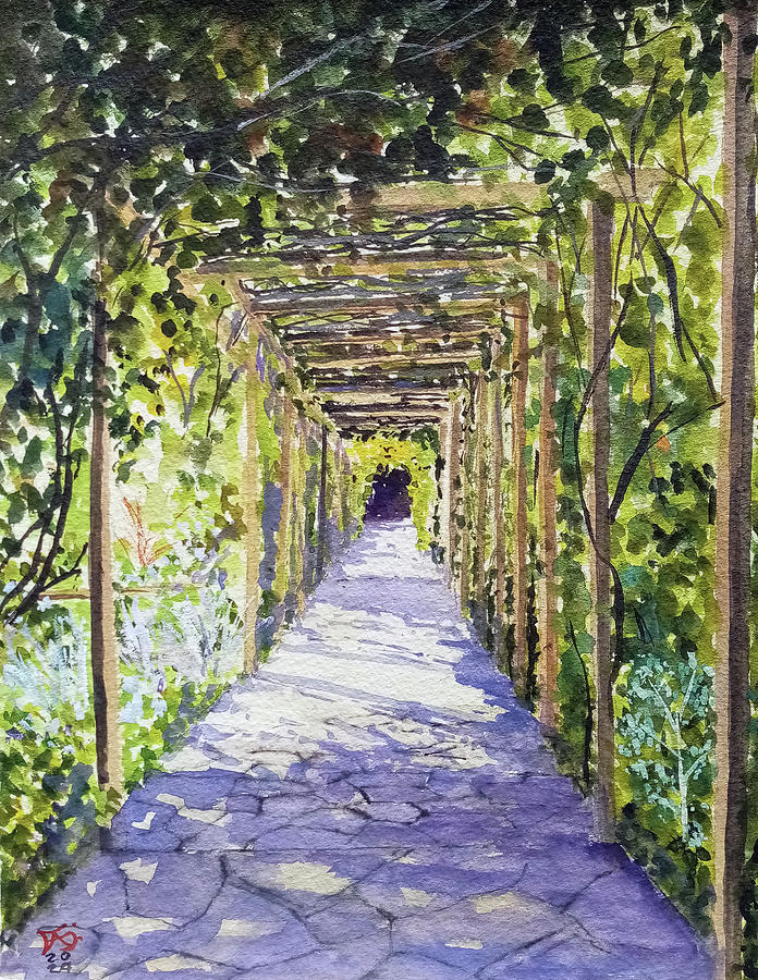 Walkway Pergola in Culpeper Community Gardens Islington London Painting by Francisco Gutierrez