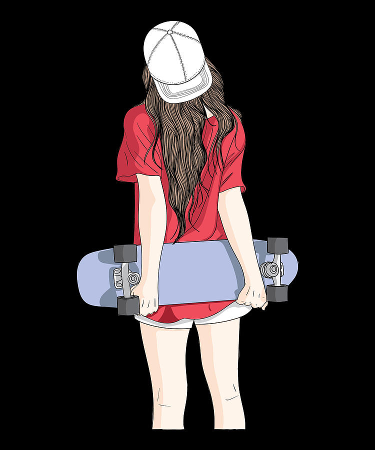 Wall art Cool girl holding a skateboard Wood Print by Norman W - Fine Art  America