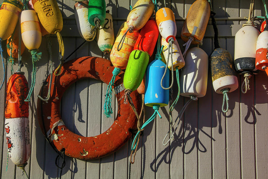 Still Life Photograph - Wall Full Of Fishing Bouys by Garry Gay