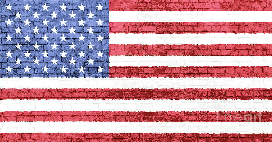 wall of bricks flag of United States Photograph by Benny Marty