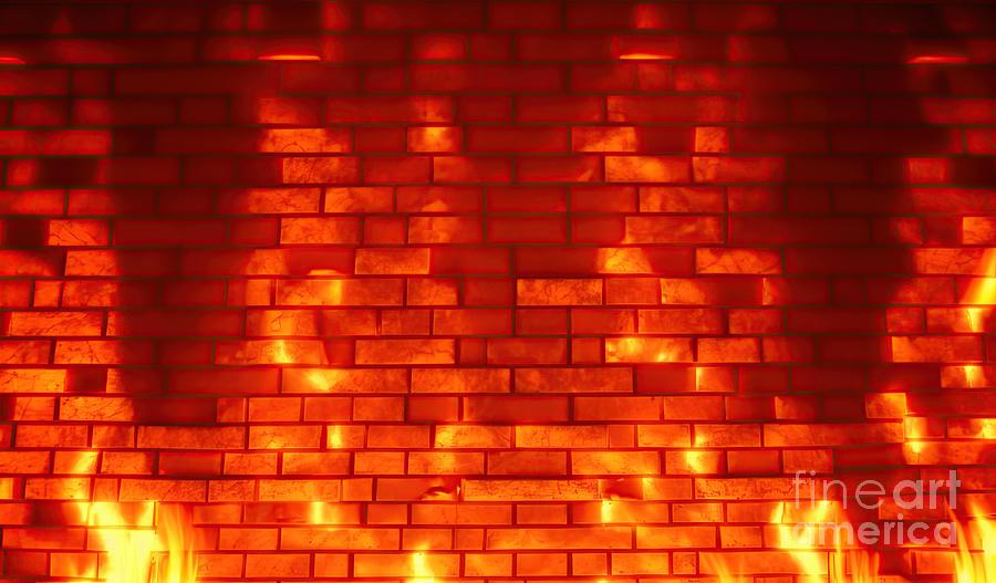 Wall of bricks of fire Digital Art by Benny Marty